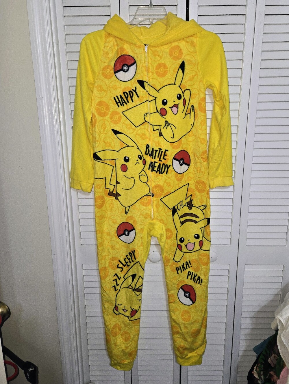 Pokemon Pikachu Boy's 14 - 16 One-Piece Hooded Pajamas